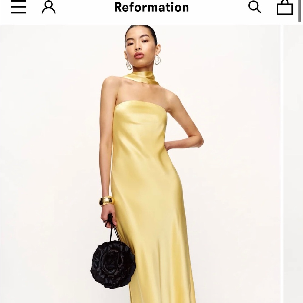 NWT Reformation Yellow Satin Dress Size S
